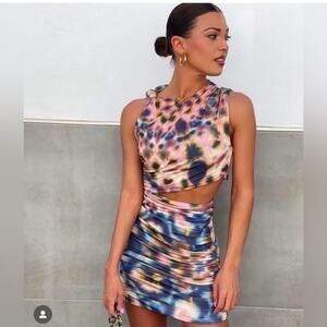 NWT NEW Zara Draped Fitted Tie Dye Cut Out Mini Dress - Party Night Out